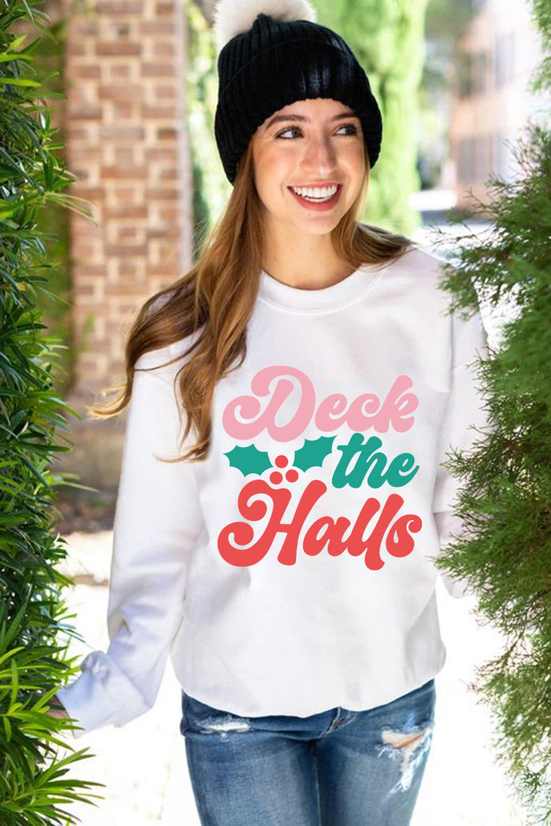 *Estimated Shipping 11/27 *Website Exclusive *Beige Deek the Halls Graphic Round Neck Sweatshirt