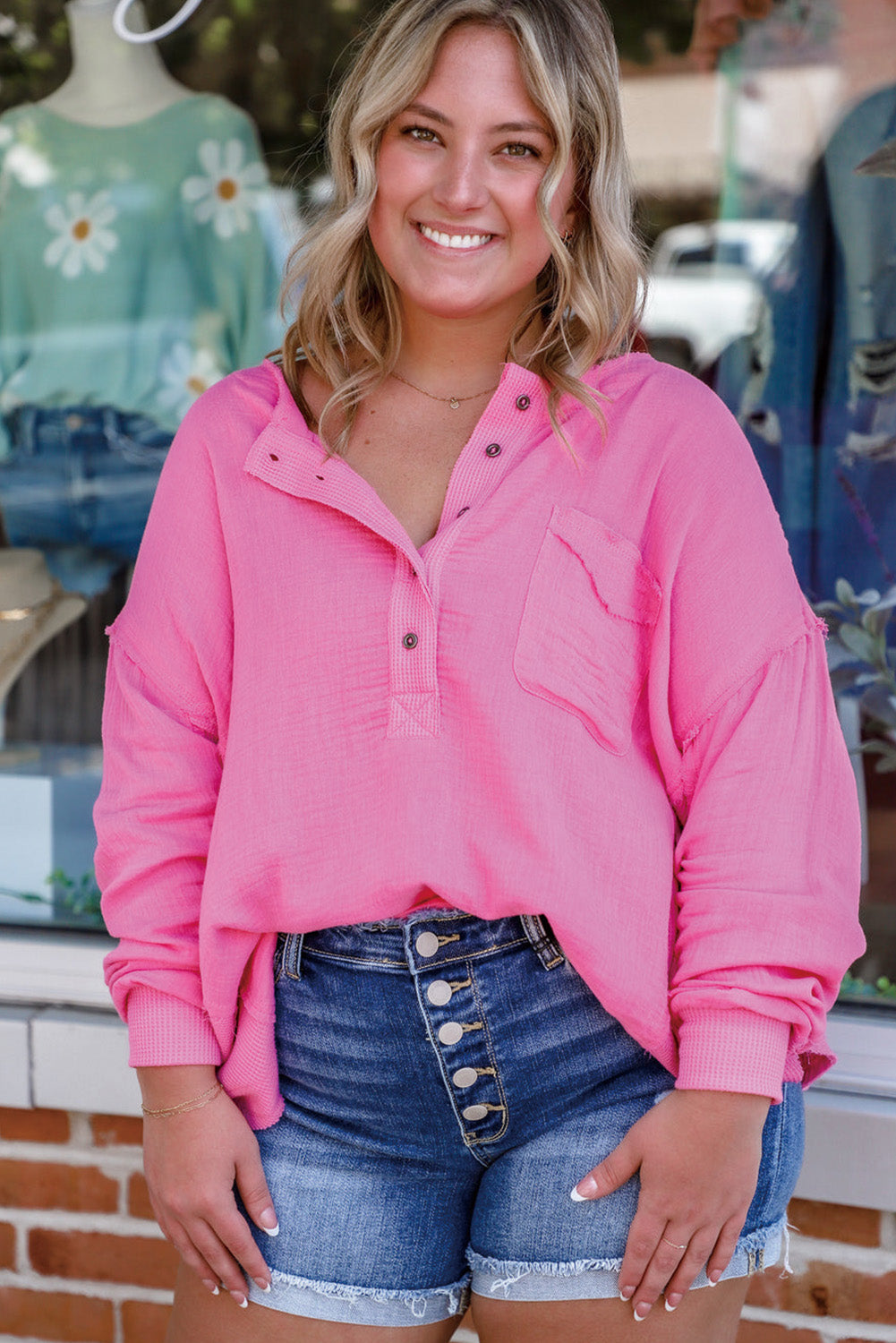 *WEBSITE EXCLUSIVE*  Plus Size Pink  Henley Top