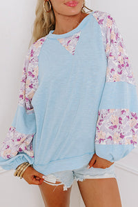 *WEBSITE EXCLUSIVE* Piper Rib Floral Patchwork Balloon Sleeve Top