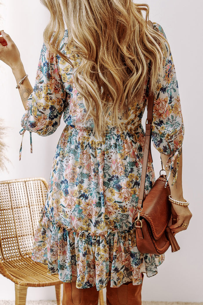 *WEBSITE EXCLUSIVE*  Floral 3/4 Sleeve V Neck High Waist Ruffled Dress