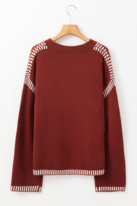 *WEBSITE EXCLUSIVE* Rust Contrast Trim Knit Sweater