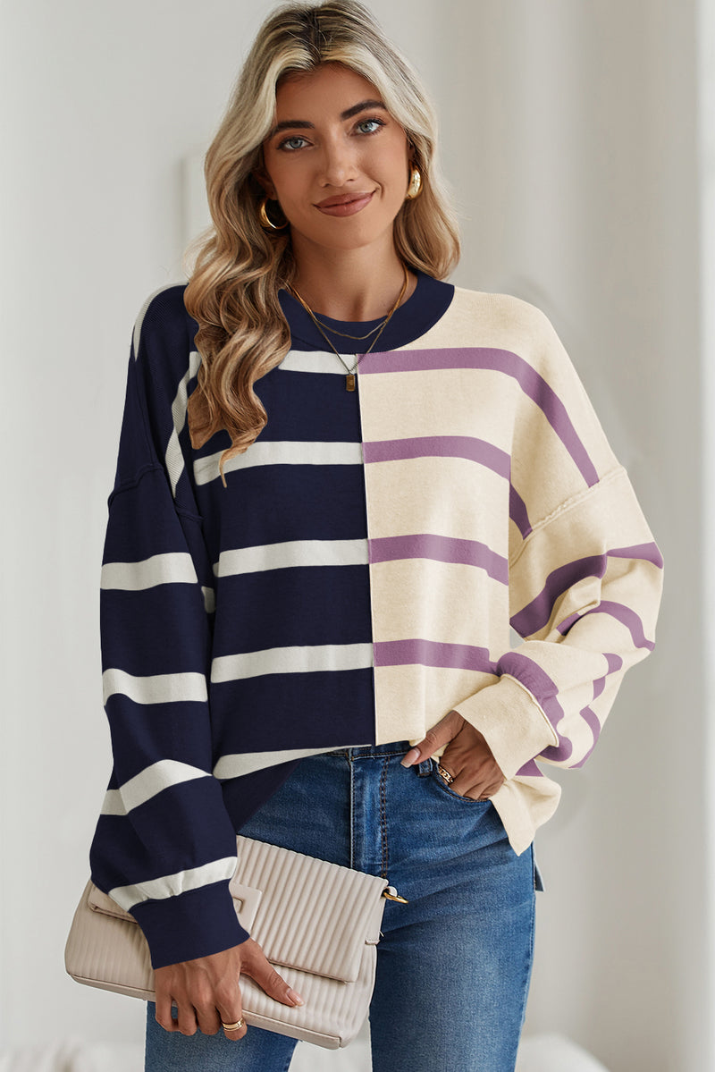 *WEBSITE EXCLUSIVE* Hannah Stripe Exposed Seam Loose Sweatshirts