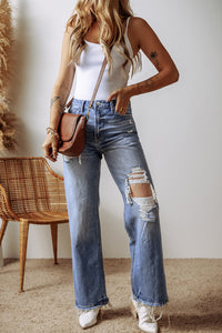 *WEBSITE EXCLUSIVE* Stephanie Distressed Raw Hem Straight Leg High Waist Jeans