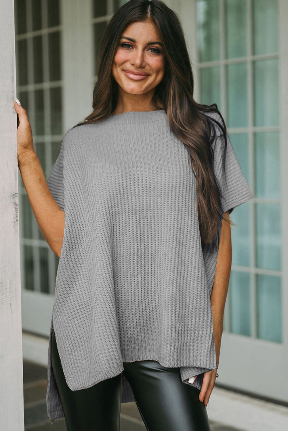 *WEBSITE EXCLUSIVE*  Delia Side Slit Short Sleeve Oversized Sweater