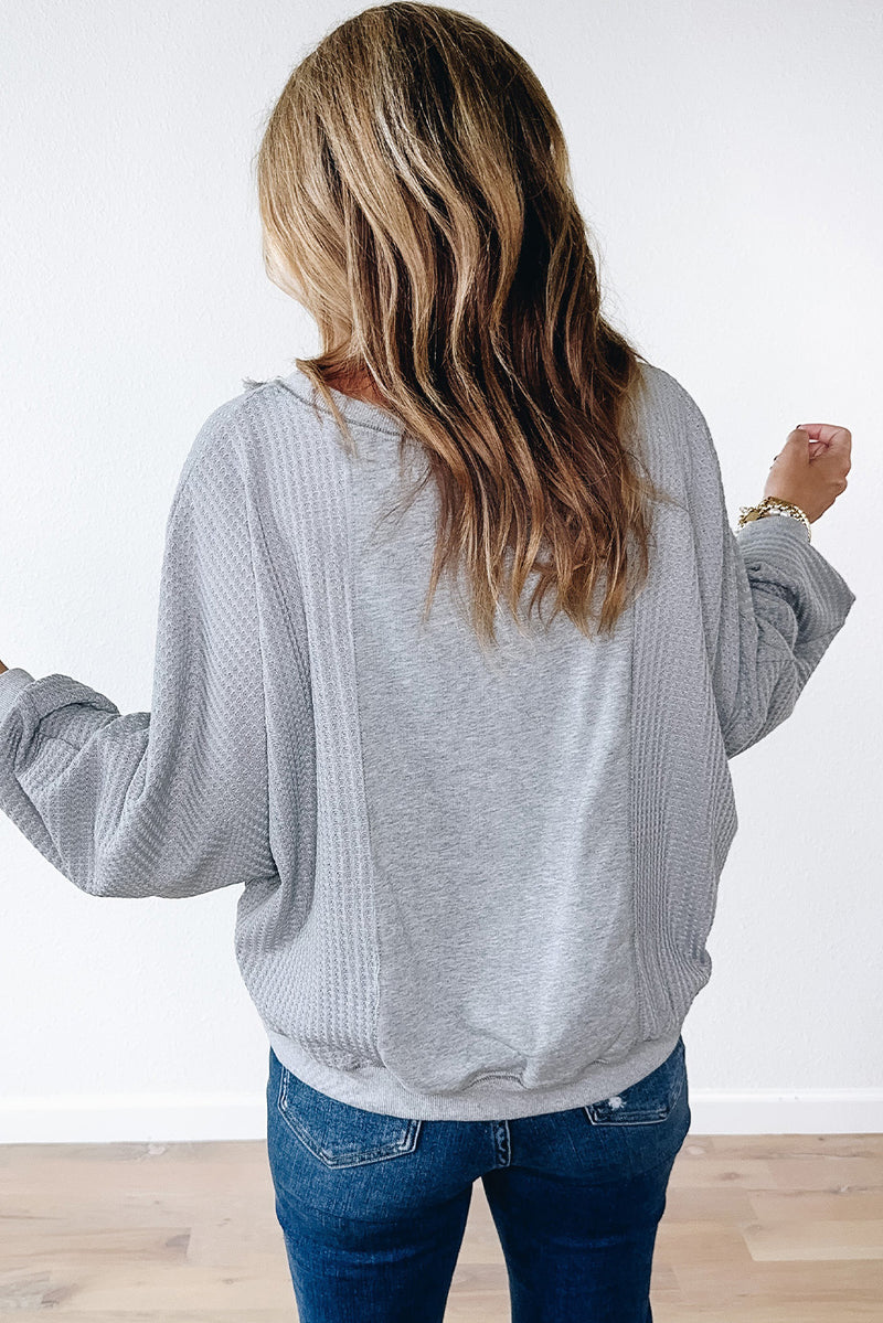 *WEBSITE EXCLUSIVE* Light Grey Waffle Patchwork Long SleeveTop