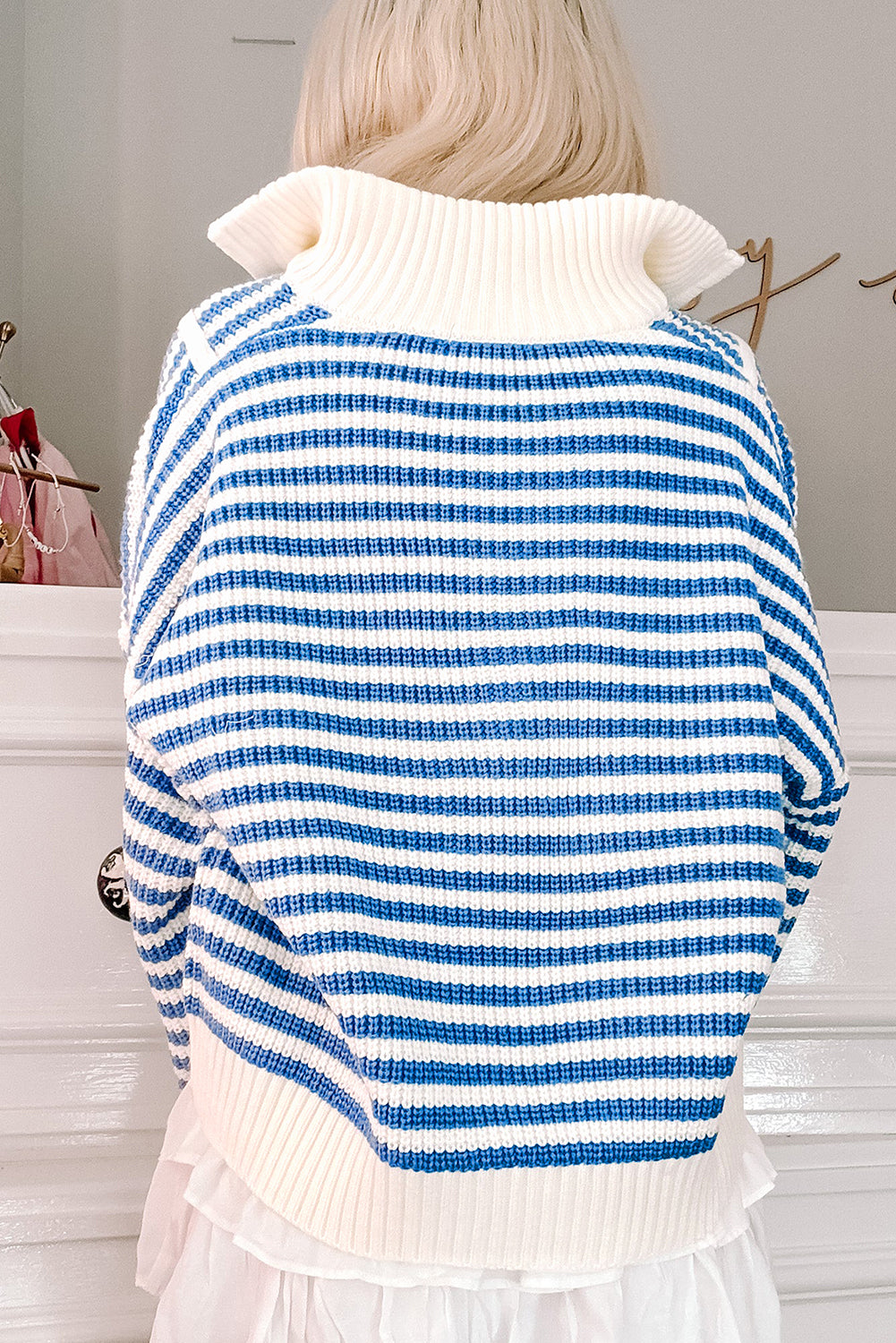 *WEBSITE EXCLUSIVE* Olivia Blue Stripe Zip Collar Sweater