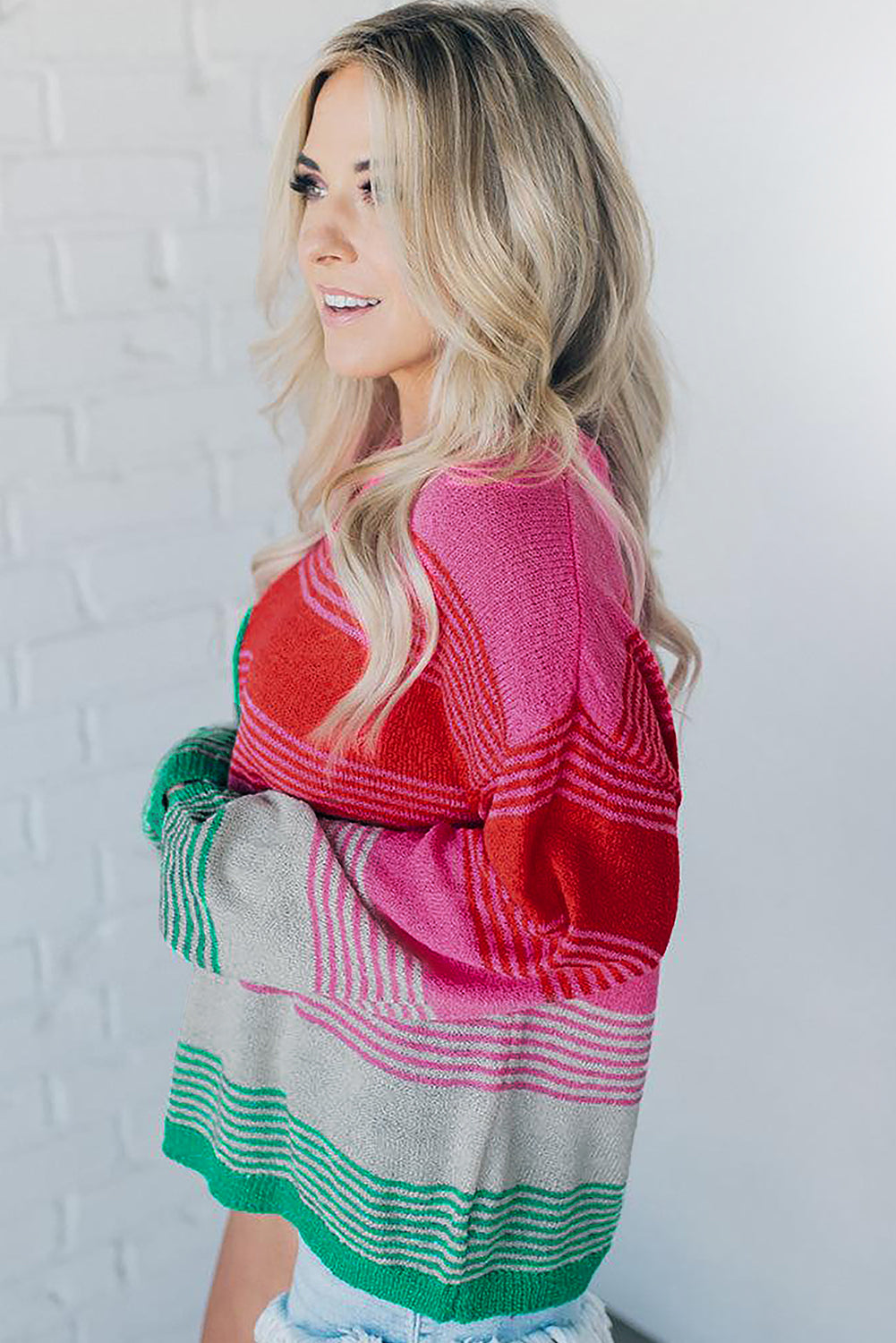 *WEBSITE EXCLUSIVE* Rose Striped Patch Pocket Drop Shoulder Knit Sweater