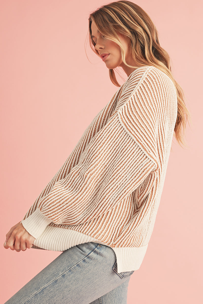 *WEBSITE EXCLUSIVE* Isla Striped Contrast Trim Loose Sweater