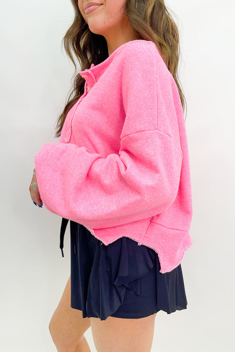 *WEBSITE EXCLUSIVE*  Pink Drop Sleeve Henley Sweatshirt