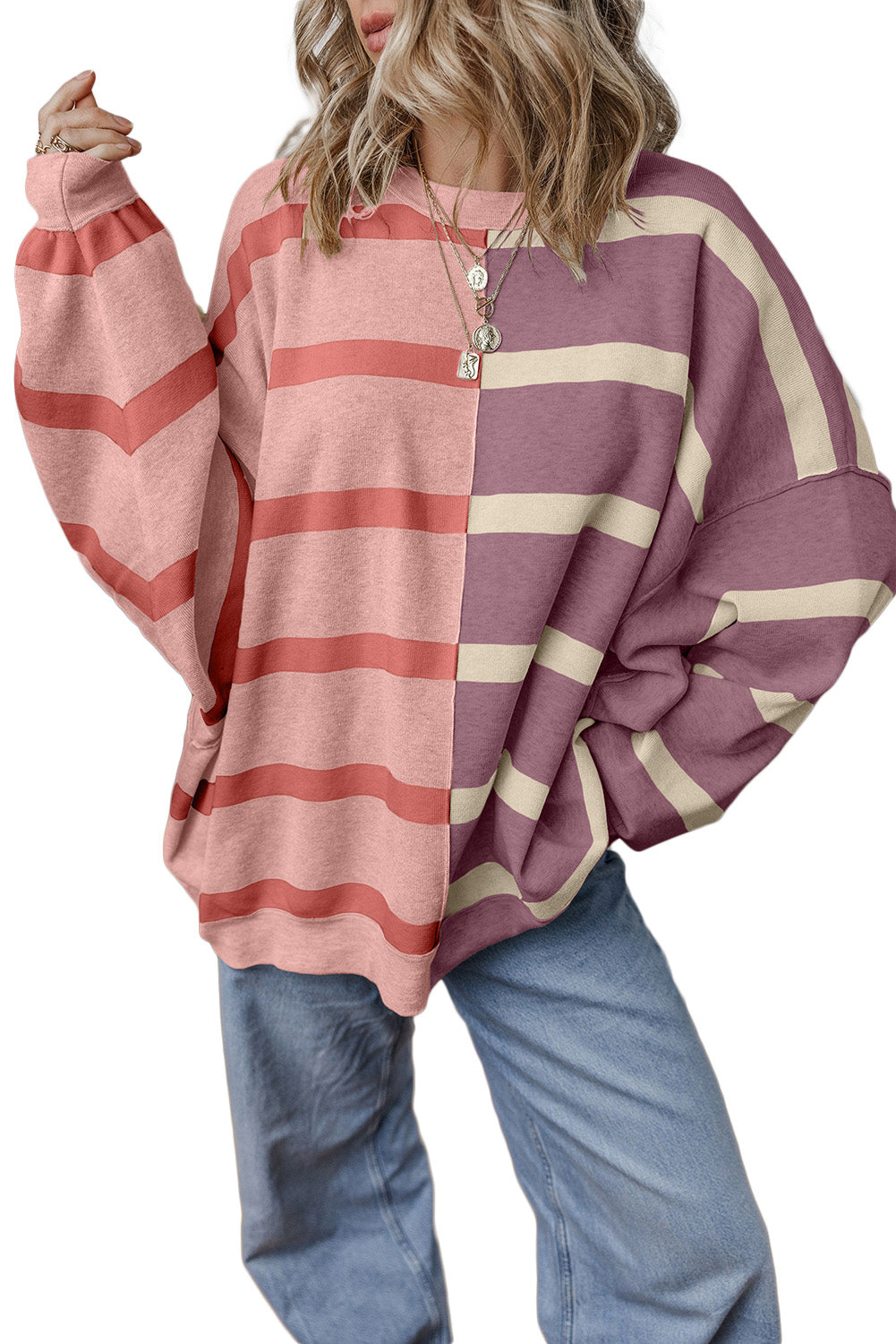 *WEBSITE EXCLUSIVE* Hannah Stripe Exposed Seam Loose Sweatshirts