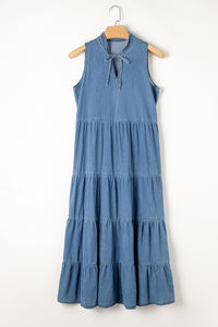 *WEBSITE EXCLUSIVE*  Sleeveless Tiered Chambray Maxi Dress