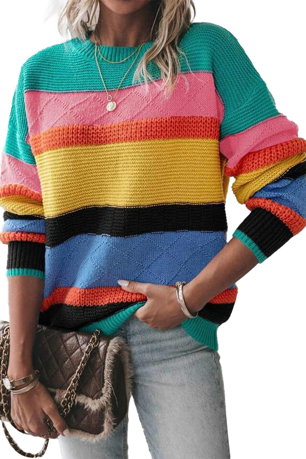 *WEBSITE EXCLUSIVE* Colorblock  Crew Neck Sweater