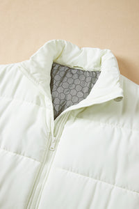 *Website Exclusive* Beige Solid Zipper Stand Neck Oversized Puffer Vest