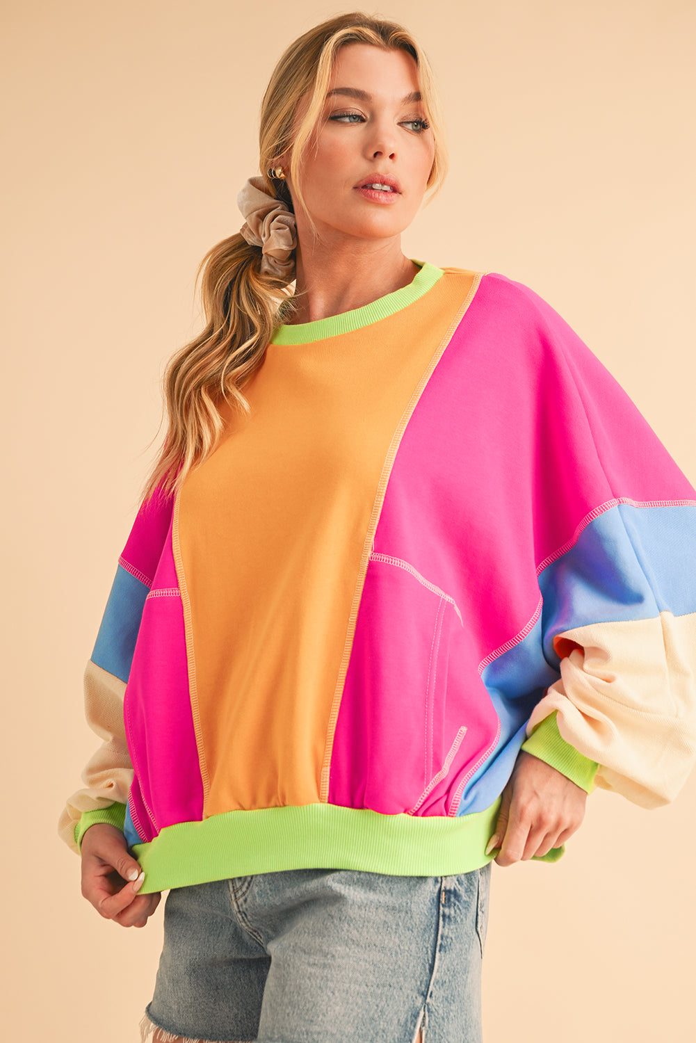 *Website Exclusive * Colorblock Patchwork Drop Shoulder Top