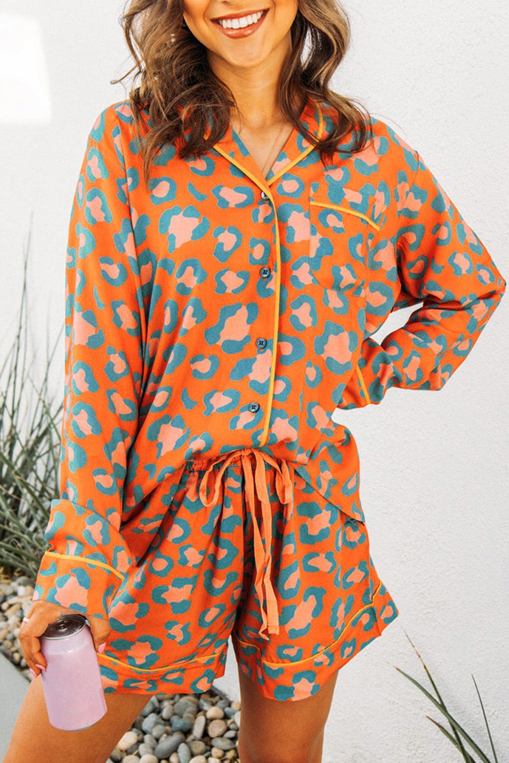 *WEBSITE EXCLUSIVE* Orange Leopard Print Pajama Set