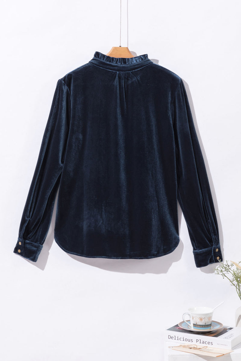 *Website Exclusive * Elle  Buttoned V Neck Velvet Blouse