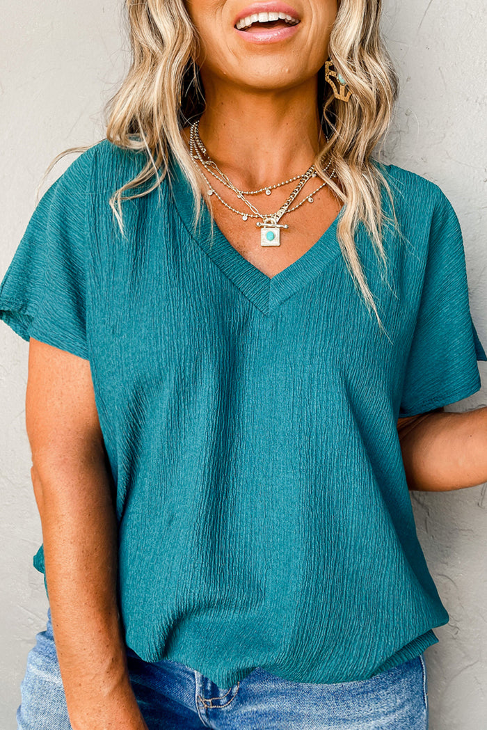 *WEBSITE EXCLUSIVE* Plus Blue Textured V Neck Blouse