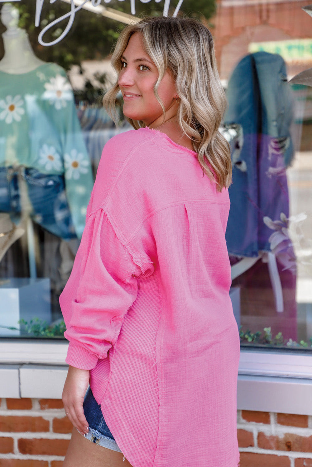 *WEBSITE EXCLUSIVE*  Plus Size Pink  Henley Top