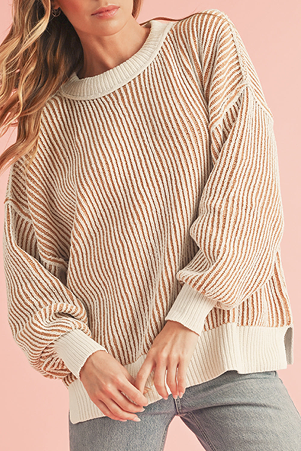 *WEBSITE EXCLUSIVE* Isla Striped Contrast Trim Loose Sweater