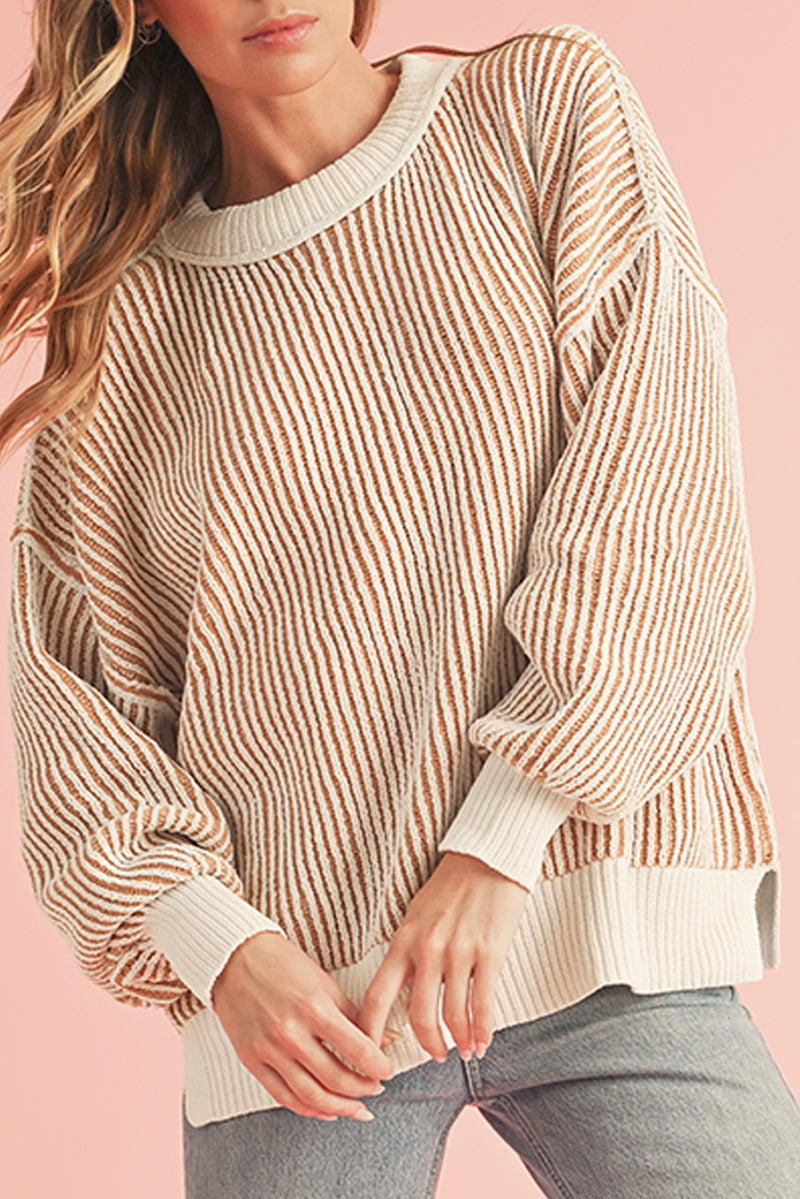 *WEBSITE EXCLUSIVE* Isla Striped Contrast Trim Loose Sweater