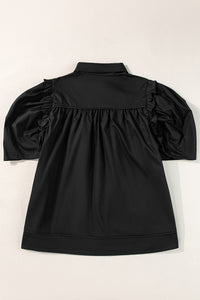 *WEBSITE EXCLUSIVE* Black Puff Sleeve Buttoned Up Blouse