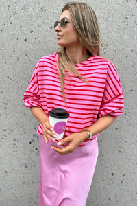 *WEBSITE EXCLUSIVE* Pink Striped Oversized Long Sleeve Sweatshirt