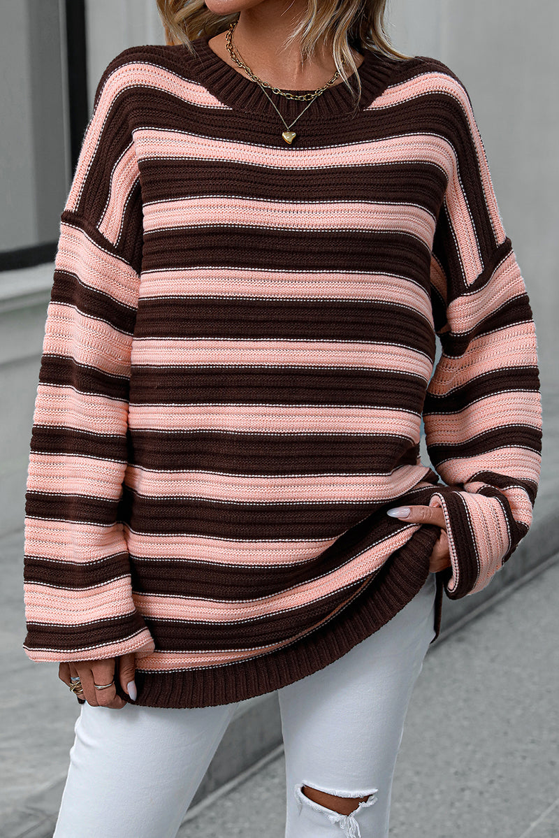 Ships 11/27 *Website Exclusive* Chicory Coffee Striped Long Sleeve Sweater