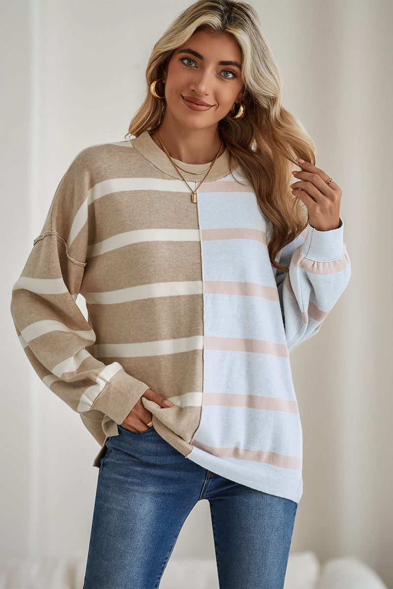 *WEBSITE EXCLUSIVE* Hannah Stripe Exposed Seam Loose Sweatshirts