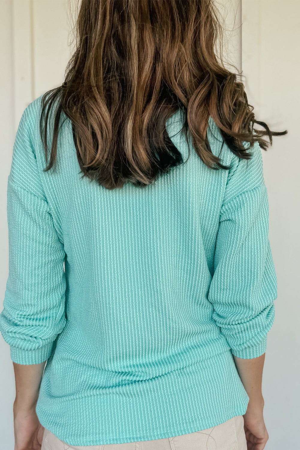 *WEBSITE EXCLUSIVE*  Blue Plain Crinkle Ribbed Round Neck Top