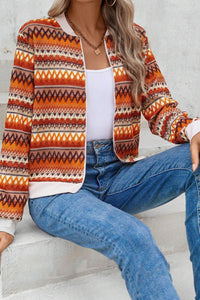 *Website Exclusive* Orange Boho Striped Zip-Up Long Sleeve Jacket