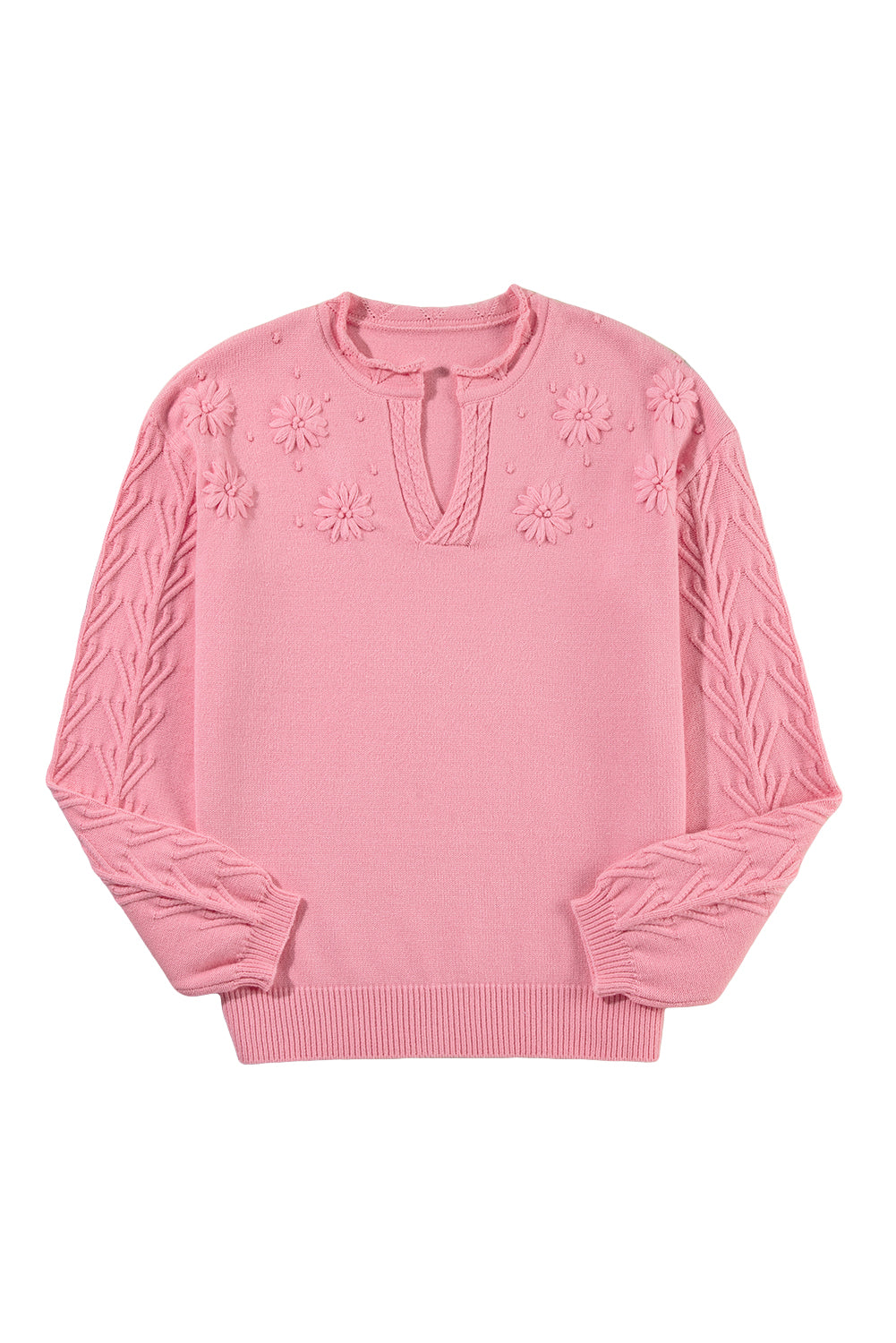 *WEBSITE EXCLUSIVE*  Matilda Flower Pattern Knitted Notched Neck Sweater