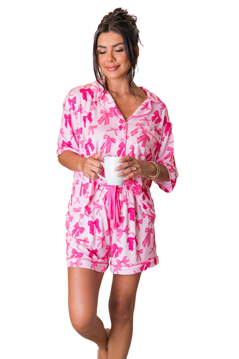 *WEBSITE EXCLUSIVE* Pink Sweet Bow Print Shirt and Shorts Pajama Set