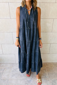 *WEBSITE EXCLUSIVE*  Sleeveless Tiered Chambray Maxi Dress