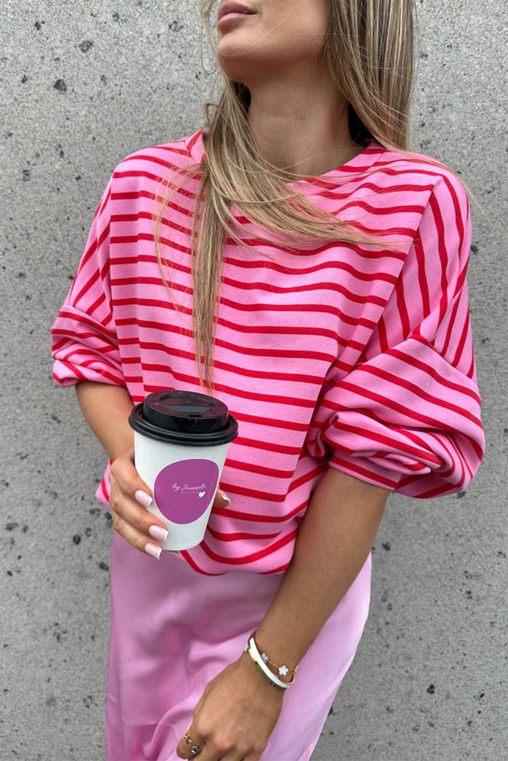 *WEBSITE EXCLUSIVE* Pink Striped Oversized Long Sleeve Sweatshirt