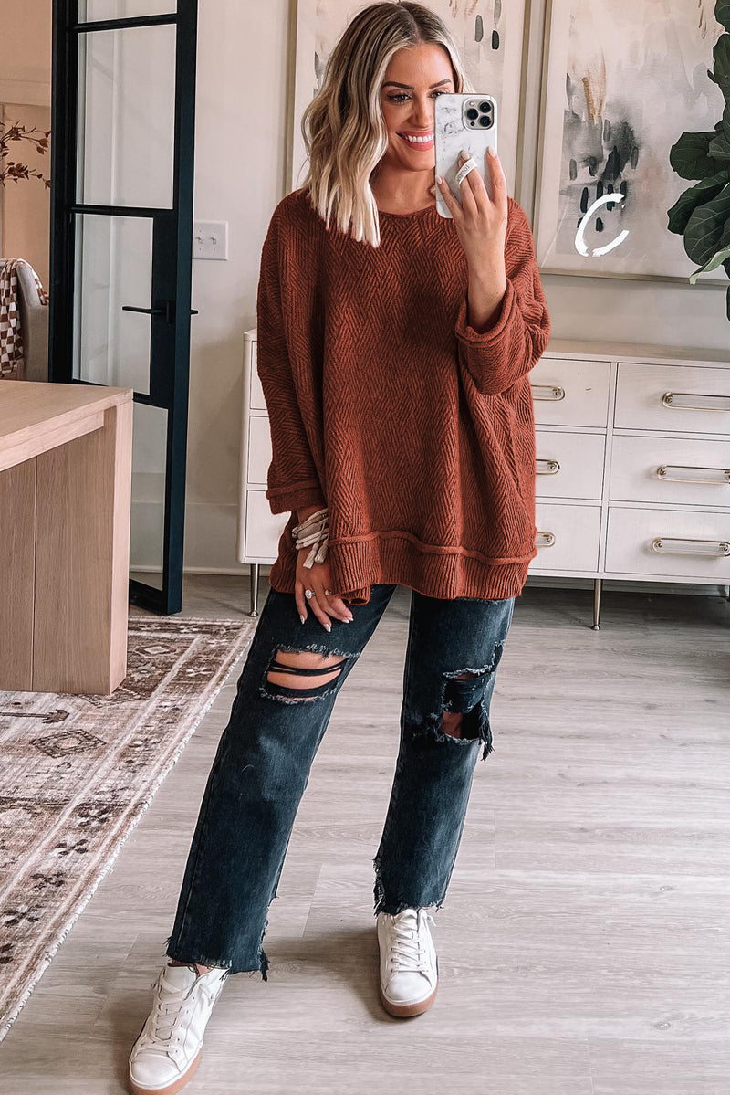 *Website Exclusive * Loose Round Neck Textured Sweater