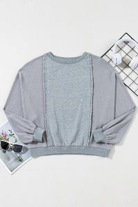 *WEBSITE EXCLUSIVE* Light Grey Waffle Patchwork Long SleeveTop