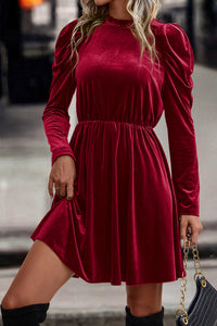 *Website Exclusive* Velvet Frilled Neck Gigot Sleeve Swing Dress