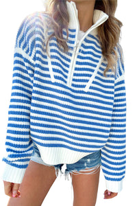 *WEBSITE EXCLUSIVE* Olivia Blue Stripe Zip Collar Sweater