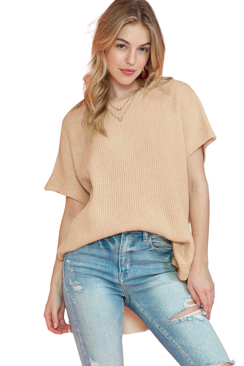 *WEBSITE EXCLUSIVE*  Delia Side Slit Short Sleeve Oversized Sweater