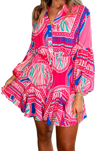 *WEBSITE EXCLUSIVE* Hot Pink Drawstring Waist Ruffle Mini Dress