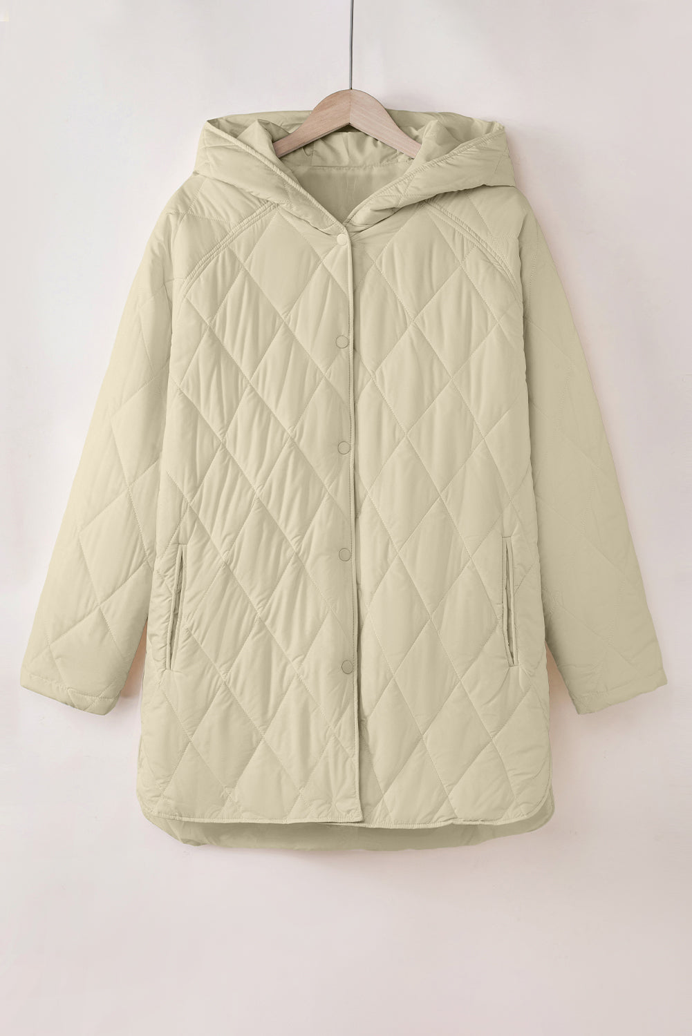 *Website Exclusive* Beige Quilted Snap Button Hooded Puffer Coat