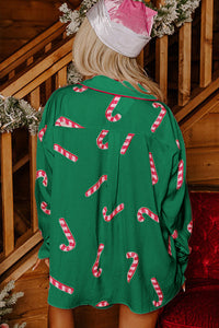 *Website Exclusive* Green Candy Cane Print Christmas Pajama Set