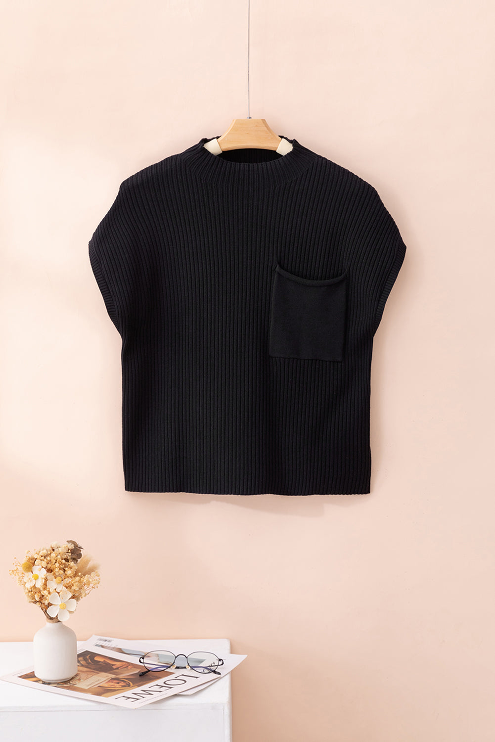 *Website Exclusive* Lee Patch Pocket Ribbed Knit Short Sleeve Sweater