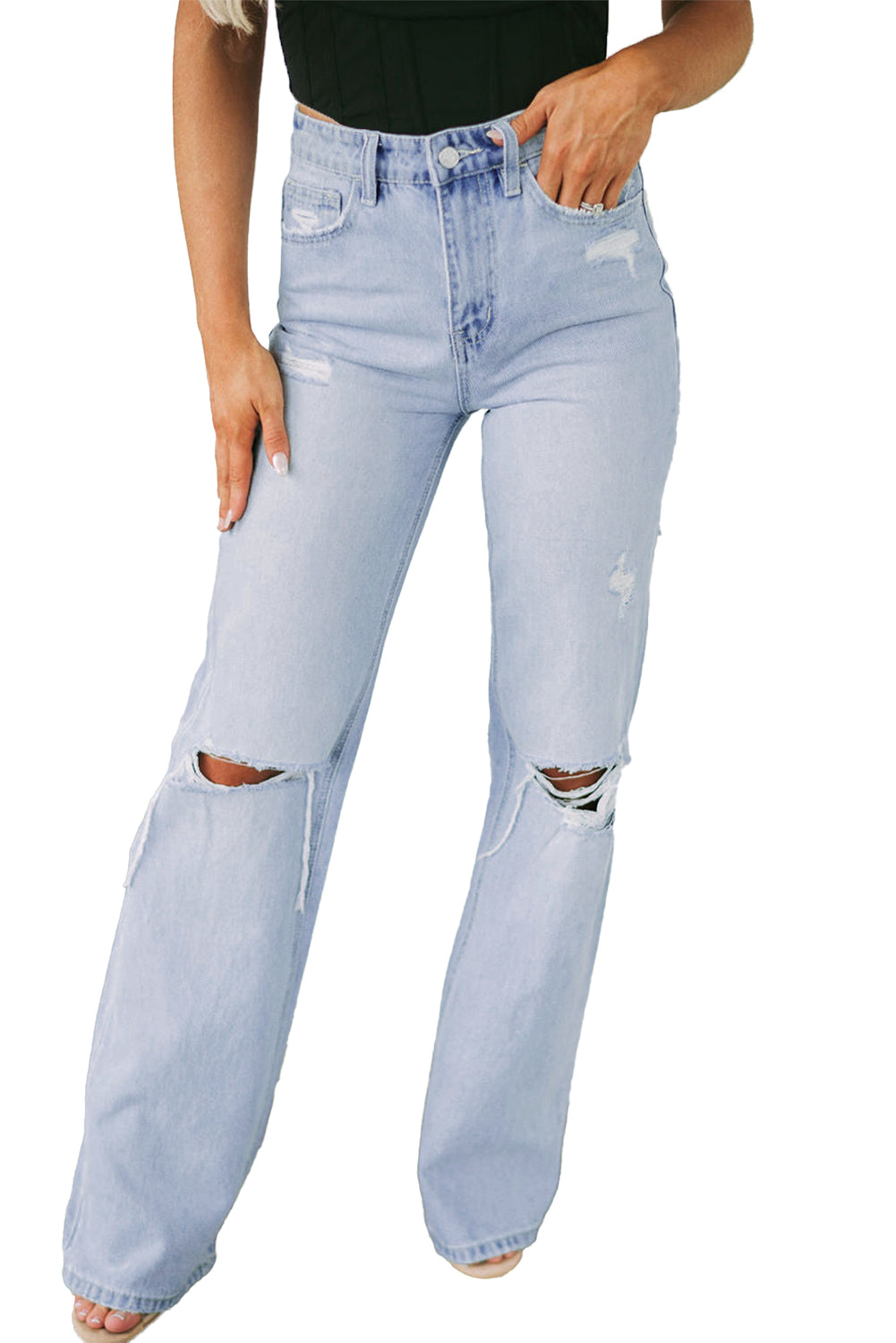 Vintage Flare Light high quality wash Jeans with Pocket Detail