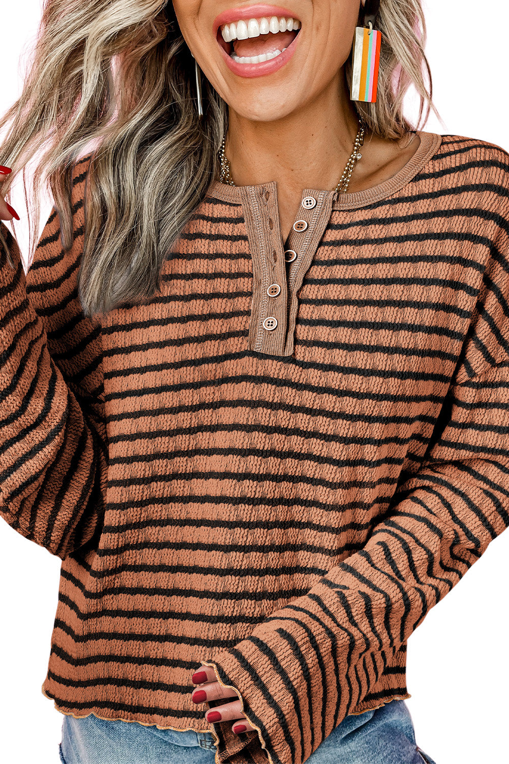 *WEBSITE EXCLUSIVE* Textured Long Sleeve Henley Top