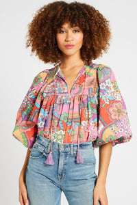 *WEBSITE EXCLUSIVE* Multicolour Boho Floral Tie V Neck Pleated Blouse