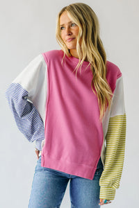 *WEBSITE EXCLUSIVE*  Waffle Patchwork Striped Sleeve Top