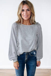 *WEBSITE EXCLUSIVE* Light Grey Waffle Patchwork Long SleeveTop