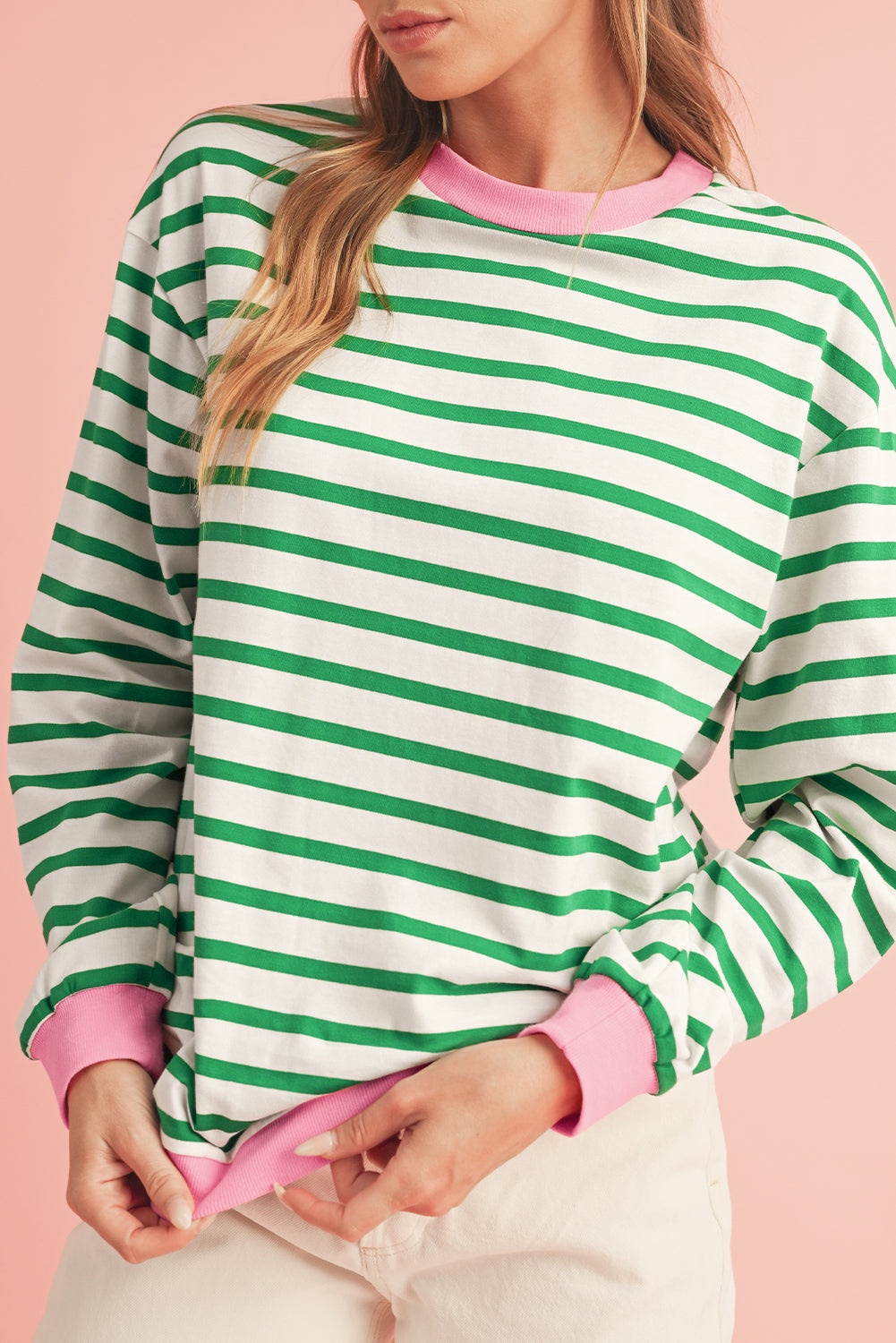 *Website Exclusive* Striped Contrast Trim Long Sleeve Top