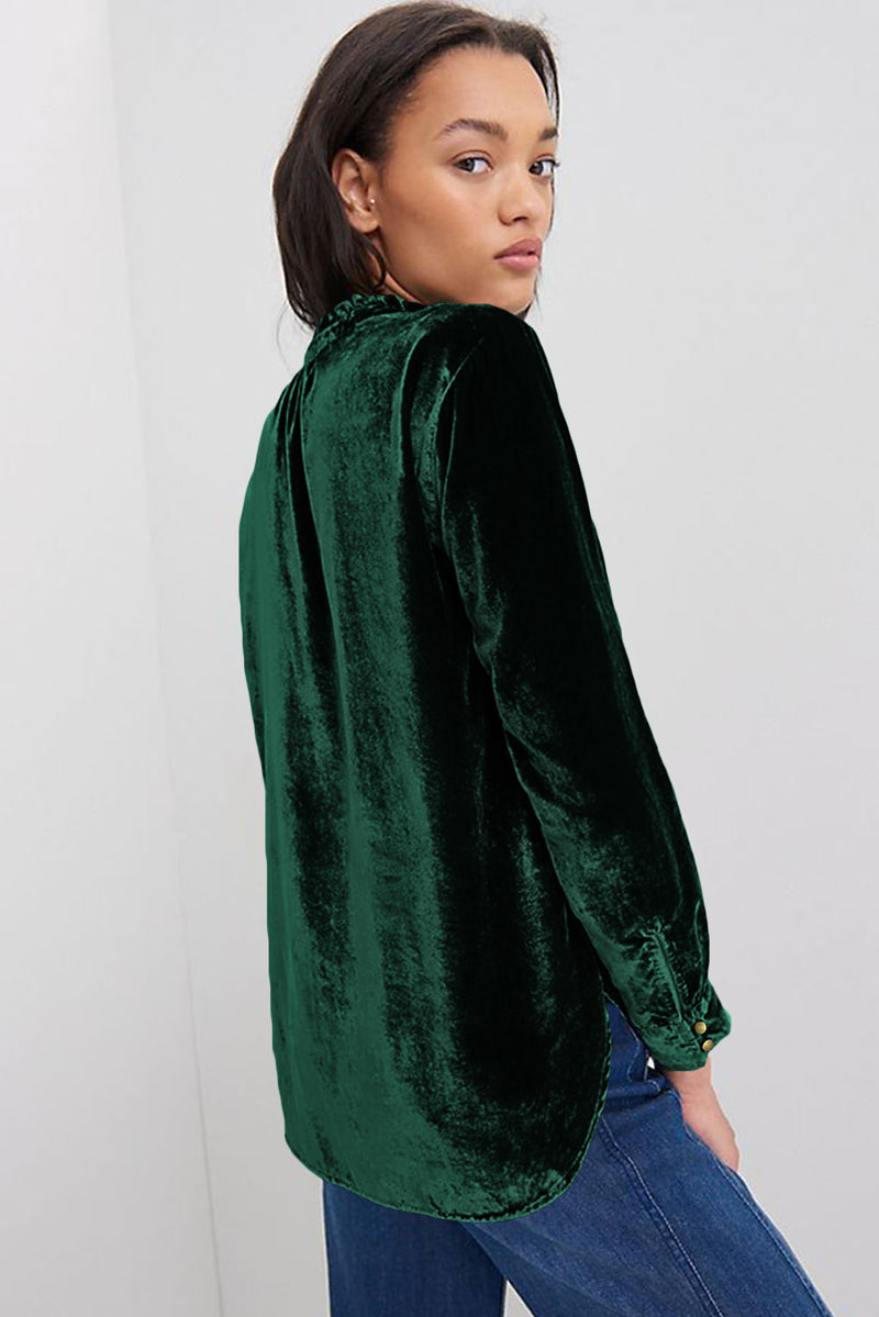 *Website Exclusive * Elle  Buttoned V Neck Velvet Blouse